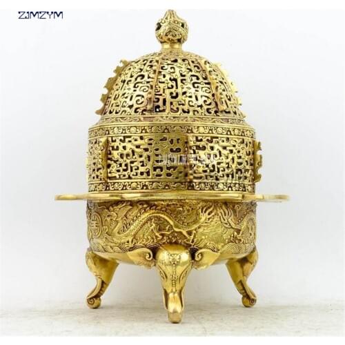 23.7cm Height Pure brass dragon tower furnace elephant incense burner incense burner lying censer incense burner Buddhist temple