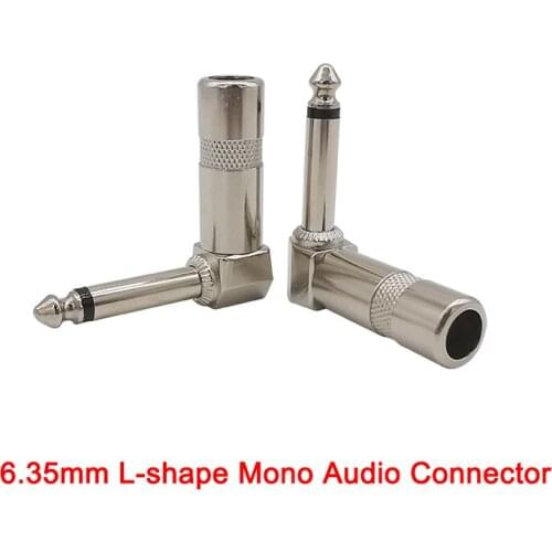 5Pcs/Lot L-shape 6.35mm Mono Audio Jack Connector 6.35mm Metal Right Angle Male Plug Solder 1/4" Microphone Guitar Adapter