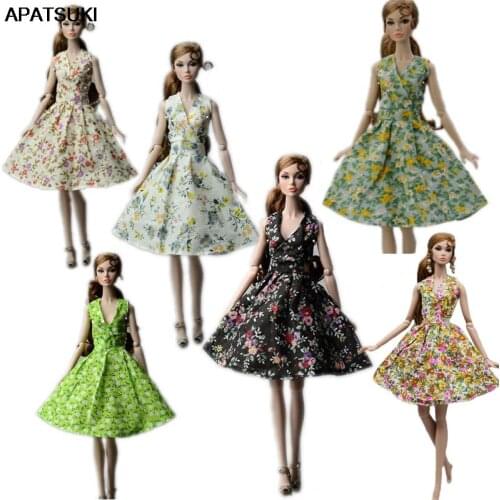 6pcs/lot Fashion Countryside Floral Dress For Barbie Doll Party Gown Sleeveless Evening Dresses Clothes For 1/6 Doll Accessories