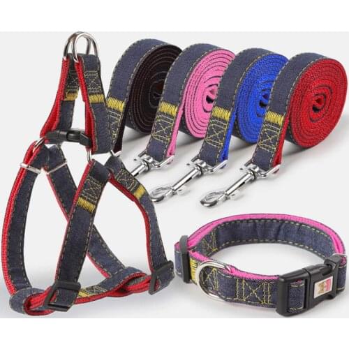 Pet Accessories Dog Leash Harness Collar 3PC Sets Dog P Chain Denim Traction Pet Dog Harness For Medium Large Dogs Adjustable