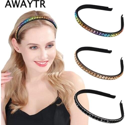 AWAYTR New Rhinestone Hairband Bezel Headband Women Fashion Hair Band Hoop Top Plastic Headwear Hair Accessories