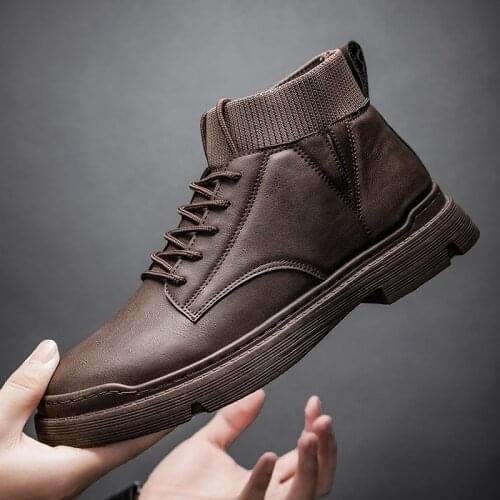 Platform Boots Men Shoes Leather Comfort Autumn Shoes Men Ankle Boots Waterproof Shoes for Men Leather Boots High Quality New