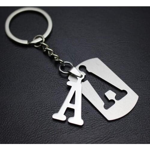 A-Z Letter Car Keychain for Women Men Simple Steel Key Ring Holder Charm Bag Key Chain Party Gift Jewelry