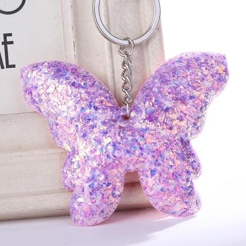 Cute Butterfly Cat Sequin Animal Keyring Glitter Heart Keychain for Women Girls Handbag Star Pendant Car Key Chains Jewelry Gift