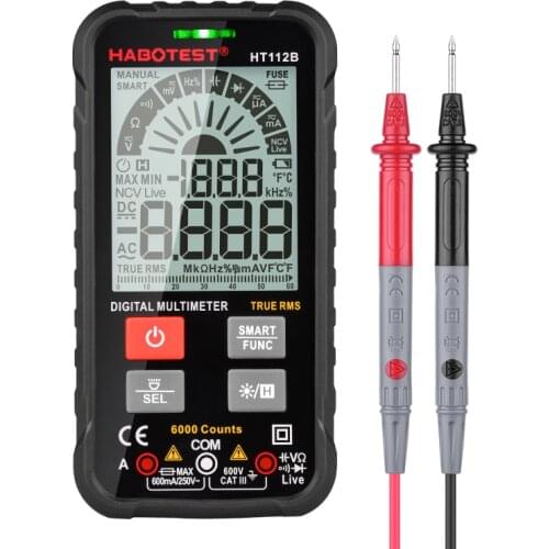 HABOTEST HT112B Digital Multimeter Smart Auto Range 600V Mini Voltmeter Battery Tester True RMS Capacitance Amp NCV Detector