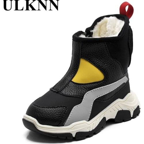 ULKNN Childrens Boots Girls Snow Boots Baby Boy Warm Shoes Winter Kids Shoes Teen Sports Leather Boots Waterproof Padded New