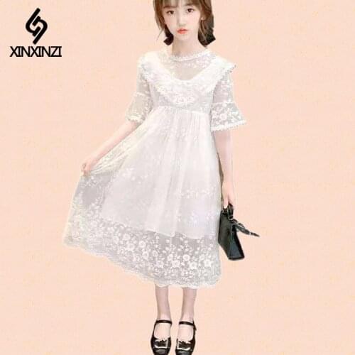 Teens Girls Dress Lace Floral White Long Kids Party Dress 2020 Summer Cute Princess Dresses For Girls 5 7 9 11 13 15 16 Years