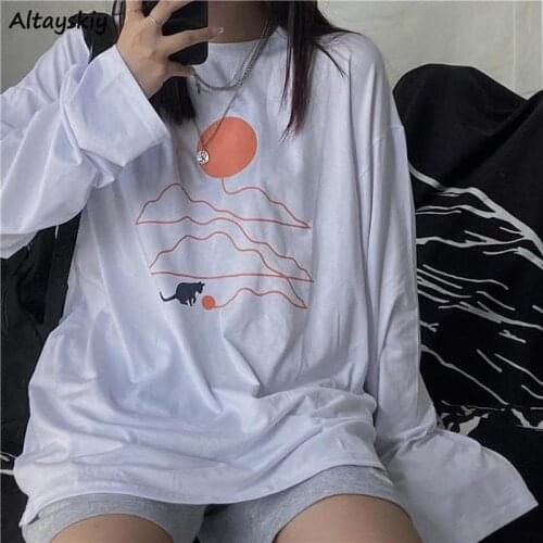 Long Sleeve T-shirts Women Ins All-match Harajuku Pring Fashion BF Style Teens Tops Fall Basic Simple Ladies Clothes Daily Loose