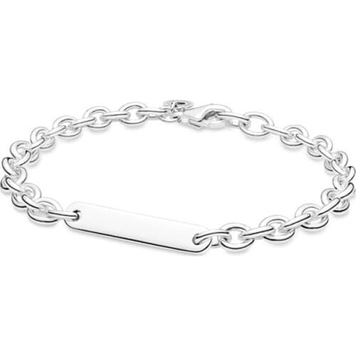 Engravable Bar Link Bracelet 100% 925 Sterling Silver Engravable Bar Link Bracelet Fit Charms Diy Jewelry
