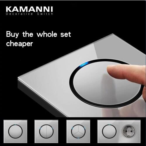 KAMANNI Frameless Grey Glass Panel Luxury Embedded Wall Light Switch Socket LED Indicator 2 Gang Controls 2Way New Design