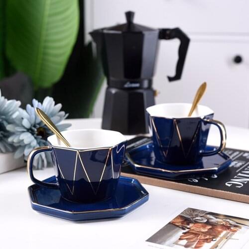 Ceramic mug and saucer European style small luxury drawing simple household afternoon tea tea set gift cup and saucer with spoon