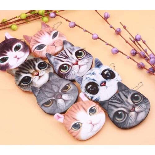 Cartoon cat wallet bag ladies cat face zipper mini coin purses cat childrens purse plush bolsa de moeda coins pouch
