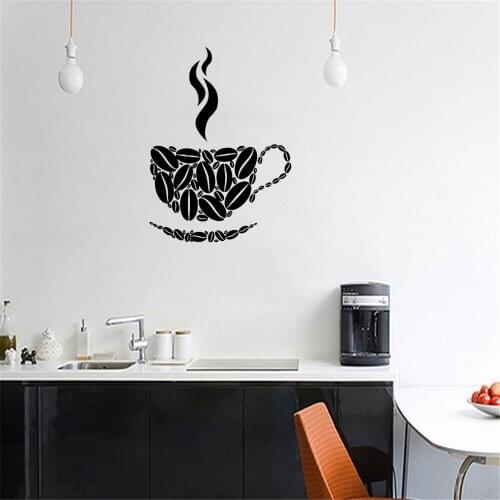 Creative Coffee Cup Wall Sticker Coffee BeansWall Decal Home Decoration For Kitchen Coffee Shop Weterproof Vinyl DW11053