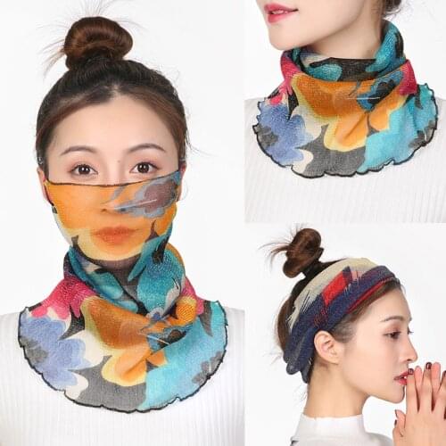 Sunscreen Mask Women Fashion Summer Hanging Ear Chiffon Thin Veil Sunscreen Multi-Function Scarf Lady Chiffon Neck Collar Scarf