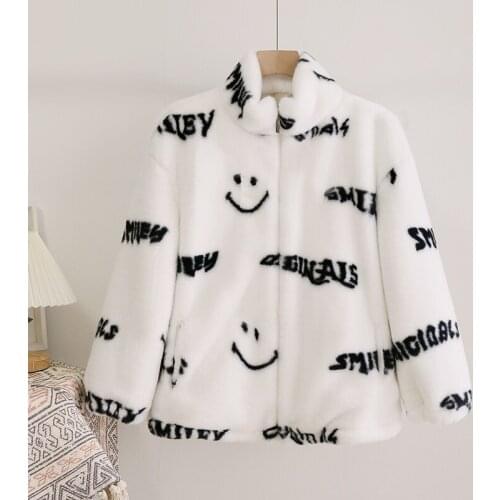 MONMOIRA Cute Chic Thick Women Winter Rabbit Fur Coats Casual Zipper Loose Printed Faux Fur Jackets And Coats Female cwf0273-5