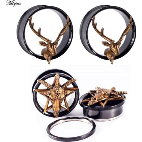 Miqiao 1pair Stainless Steel Deer Ear Plugs Gauges Screw Tunnels Ear Expander 8-25mm Body Piercing Jewelry