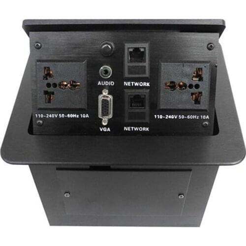 Retractable pneumatic Electric Desktop Socket 2 Universal Power Socket, 1 3.5 audio, 1 VGA, 2 RJ45 Network 200x160mm