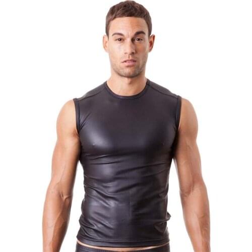Men Sexy Tank Top Imitation Leather Mens Sleeveless Singlet Vest Party Nightclub Stage Tank Tops