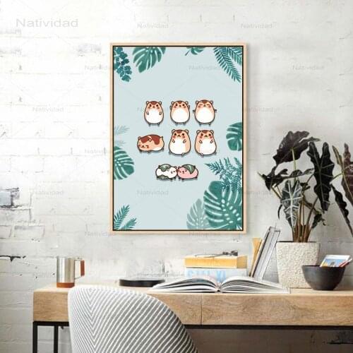 Nordic Style Print Cartoon Little Hamster Wall Art Modular Pictures Canvas Painting Watercolor Poster for Kids Room Home Decor