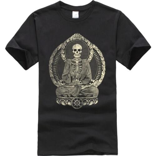 Cheaper New Tshirts Dead Buddha Weathered Skeleton OM Pure Cotton Skull Punk T Shirt Unique Design Calavera T Shirts Men Fashion
