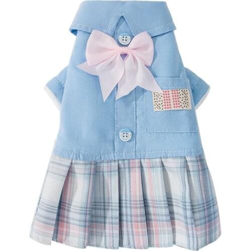 Autumn Dog Clothes Puppy College Dress For Chihuahua Cats Small Dogs Pet Blue Cowboy Skirt for Yorkies Warm Clohing Ropa Perro