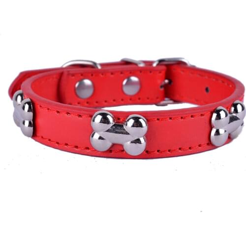 Fashion Red Purple Black Green Leather Dog Collar Bone Shaped Accessories Collar For Dogs Small Pet Dog Supplies