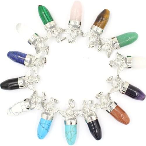 Natural Stone Healing Chakra Bullet Pendant Charms Semi-Precious Quartz Point Yoga Angle Necklace Choker for Jewelry Making