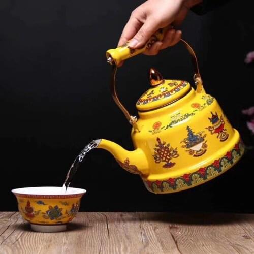 Retro palace ethnic eight treasures Buddhist enamel kettle coffee milk teapot gas kettle induction cooker universal pot LB41314