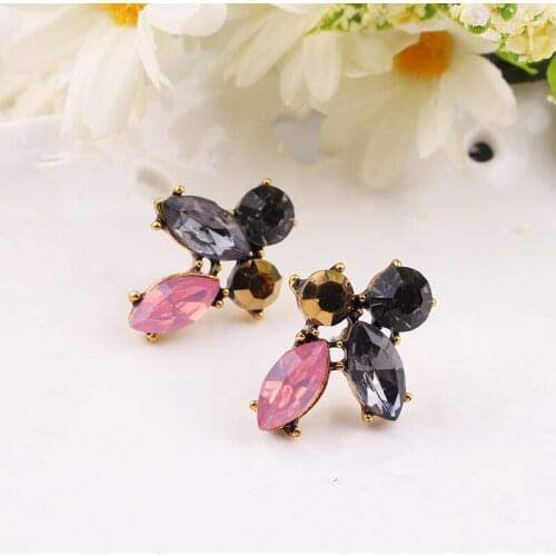 LUBOV Mini Black Pink Crystal Stone Inlaid Gold Color Metal Piercing Earrings Elegant Women Crystal Stud Earrings Party Jewelry
