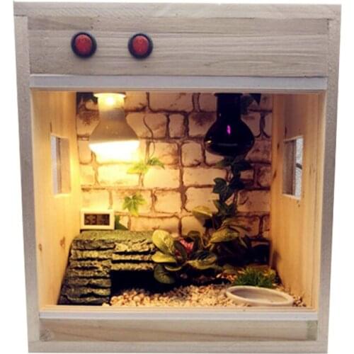 Climbing Pet Rearing Box Solid Wooden Tortoise Lion Lizard Horn Frog Guard Palace Hedgehog Reptile Thermostat