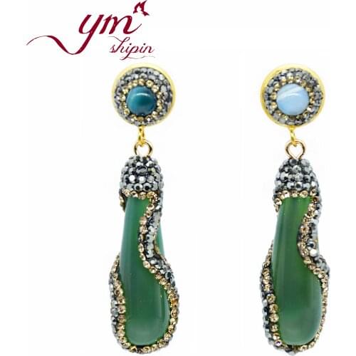 YM SHIPIN Natural Stone Drop Earrings Handmade Jewelry Geometry Charms Long Earrings For Women Trendy Wedding Jewelry EH0107