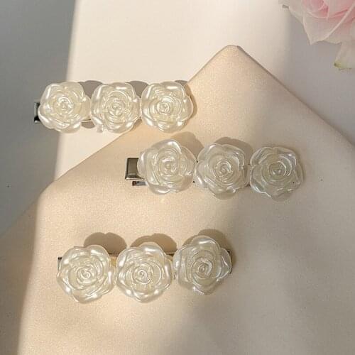 2 pcs White Rose Flower Hair Clips Women Hair Pins Duckbill Clip Hair Barrette Accessories