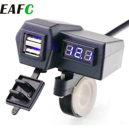 EAFC Motorcycle Dual USB Charger 12V 3.1A Moto 2.1A+1A 12V To 5V 15W USB Charger With Voltmeter LED Display Sockets