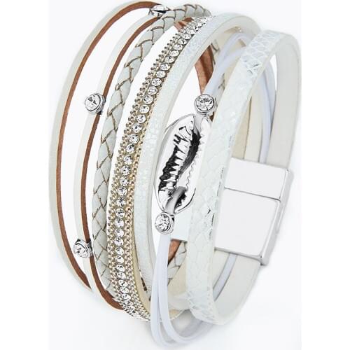 IF YOU Fashion shell Multilayer Leather Bracelet Bangle Woman Vintage Charm Bracelets 2019 Pulseira Jewelry Free shipping