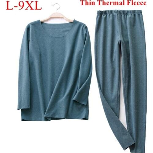 Winter Mens Long Johns Underwear Thin Fleece tshirt and pants Comfortable Warm Large Size 7XL 8XL 9XL man oversize Thermal Sets