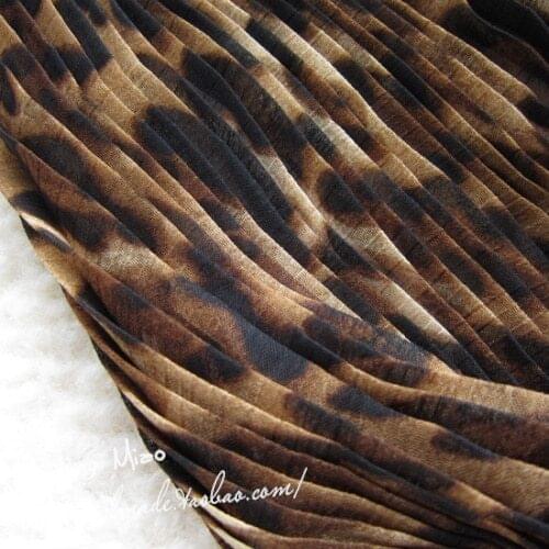 1psc Autumn dress cloth leopard organ Pleated Chiffon fabric shirt dress wholesale sub crushed(pleated 0.5m)