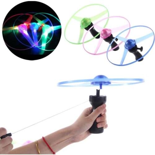 1PC Funny Colorful Pull String LED Light Up Flying Saucer Flash Flywheel Kids Toys Pulling Line Plane Children Gift