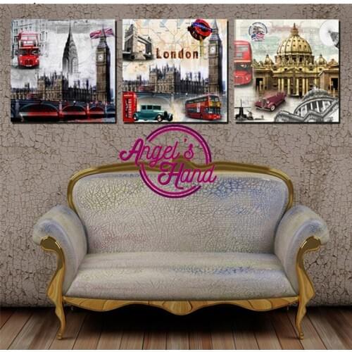 3pcs,diamond painting cross stitch Modern Impressionist Old London Home Decoration ,square diamond embroidery painting crafts