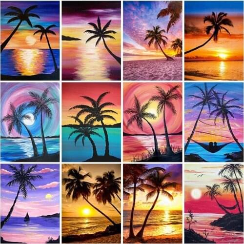 Diy Coconut Tree 5D Diamond Painting Full Round Drill Scenic Diamond Embroidery Cross Stitch 3D Mosaic Kits Wall Art Home Decor