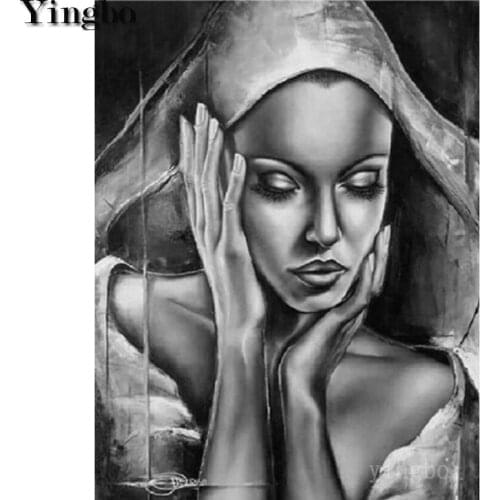 Full Square Drill 5D Diy Diamond Painting African Woman Classical Art Diamond Embroidery Round Cross Stitch Diamond Mosaic Decor