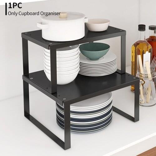 Black Cabinet Shelf Toaster Rack Stackable Sturdy Durable Home Kitchen Storage Cupboard Organizer Office Save Space Carbon Steel