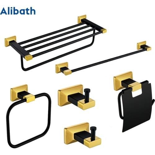 Black Gold Brass Bathroom Hardware Sets Towel Rack Bath Toilet Paper Holder Toothbrush Holder Bathroom Accessories