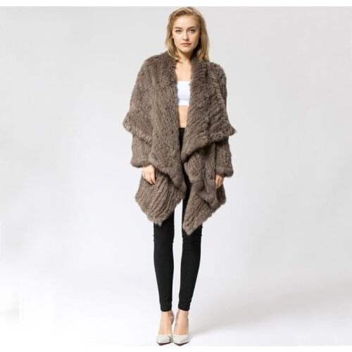 CR060-2 Knitted knit Women Woven fur 100% Genuine Real Rabbit Fur Knit Coat Jacket long thick winter coat