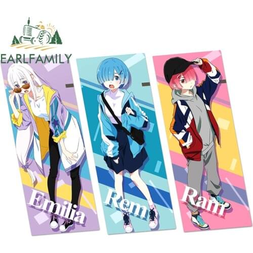 EARLFAMILY 13cm x 9.6cm For Rem Re Zero Car Bumper Stickers Vinyl Material Decal Funny Waterproof Sunscreen for VAN RV JDM