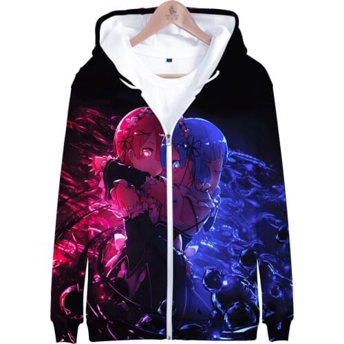 Re Zero Hoodie Hooded Jacket Zipper Coat Sweatshirt for Men Women Kids Girls Clothing Clothes Rem and Ram Japanese Anime Hoodies