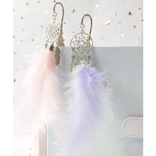 Kawaii Feather Bookmark Pendant Metal Book mark Stationery School Office Supply Escolar Papelaria Gift box