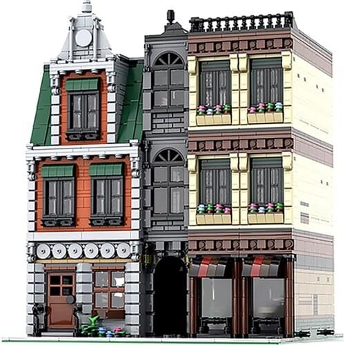 MOC Modular Architecture DownTown CityCenter Building Blocks Kit Town Street Medieval Diner House Model Bricks Toys For Kid Gift