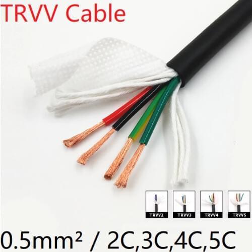 Square 0.5mm TRVV Towline Cable 2 3 4 5 Core Sheath Copper Wire Soft PVC Insulated Power Drag Chain Line Bend Resistance Black