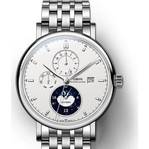 LOBINNI automatic watch for men,luxury watches mens mechanical wristwatch 50m waterproof mens Switzerland clock stainless steel