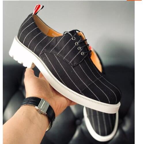 New fashion striped men shoes genuine leather casual shoes for men round toe lace up canvas shoes
